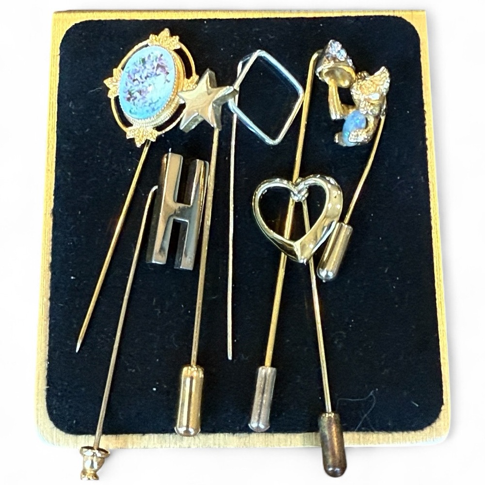 Lot of 7 Vintage Stick Pins Mushroom Koala Heart Star Letter H